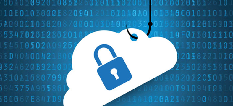 Cloud with a blue lock hooked by a black hook with blue numbers in the background.