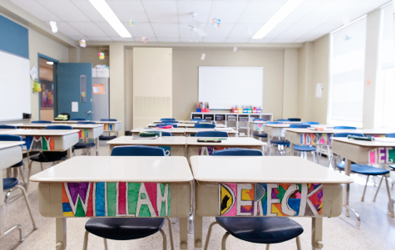 classroom with desks and chairs