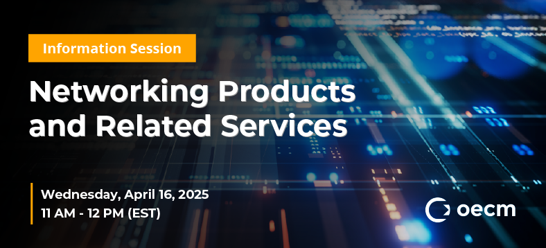Information Session: Networking Products and Related Services, Wednesday, April 16, 2025 | 11 AM - 12 PM (EST); lit up server boards